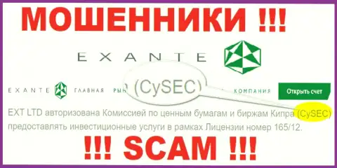 CySEC - это мошеннический регулятор, будто бы регулирующий работу EXANTE